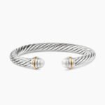 Classic Cable Bracelet Sterling Silver with 14K Yellow Gold and Pearls, 7mm