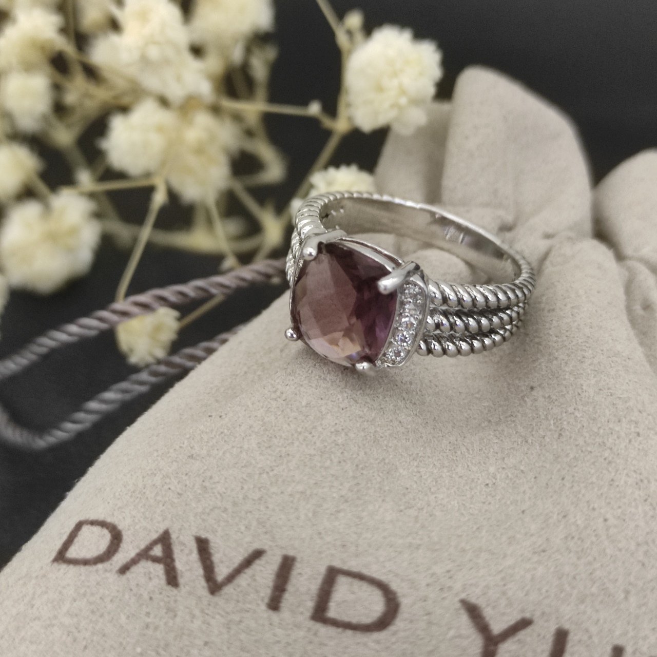 b0a3e1a29965a379911c4570ff25b219-1.jpeg Petite Wheaton® Ring Sterling Silver with Amethyst and Diamonds, 10mm - Image 1