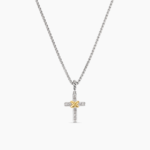 Petite X Cross Necklace Sterling Silver with 14K Yellow Gold