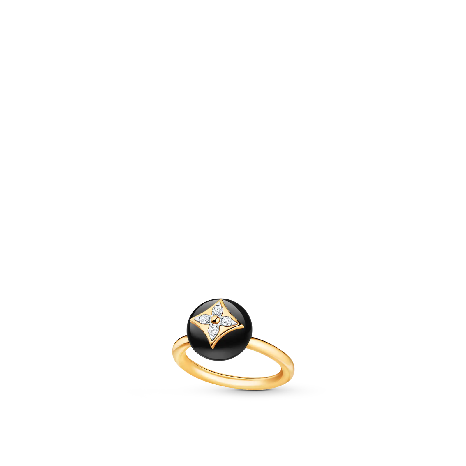 b4263022b25e6ef8901be9a56a5ab9d1.png B Blossom Ring, Yellow Gold, White Gold, Onyx And Diamonds - Image 1