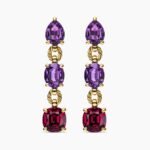 Marbella Drop Earrings 18K Yellow Gold with Amethyst and Rhodolite Garnet, 51mm