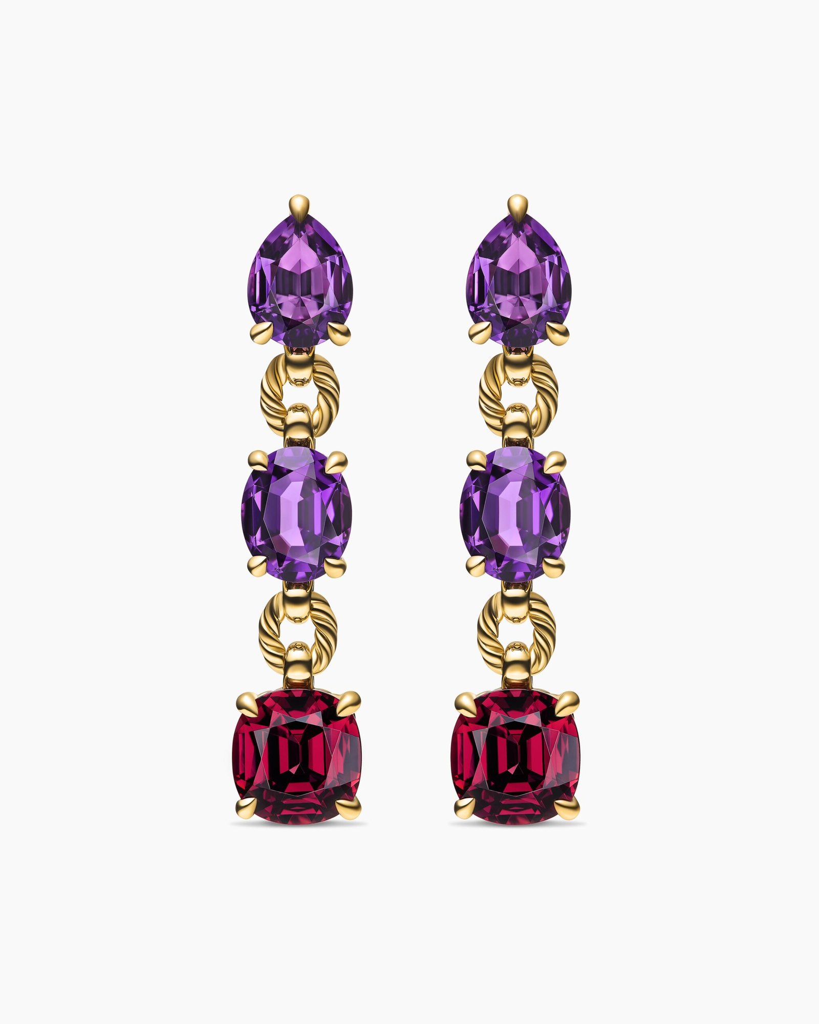 b98f7ab5adcbea92fe2c26a6ad3d1425-1-1.jpeg Marbella Drop Earrings 18K Yellow Gold with Amethyst and Rhodolite Garnet, 51mm - Image 1
