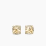 Petite Chatelaine® Pavé Bezel Stud Earrings 18K Yellow Gold with Champagne Citrine and Diamonds, 5mm
