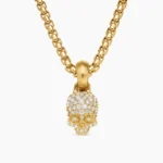 Skull Amulet Full Pavé Diamonds and 18K Yellow Gold, 14mm