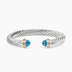 Classic Cable Bracelet Sterling Silver with 14K Yellow Gold and Blue Topaz, 7mm