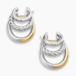 DY Mercer® Three Row Hoop Earrings Sterling Silver with 18K Yellow Gold and Diamonds, 21mm