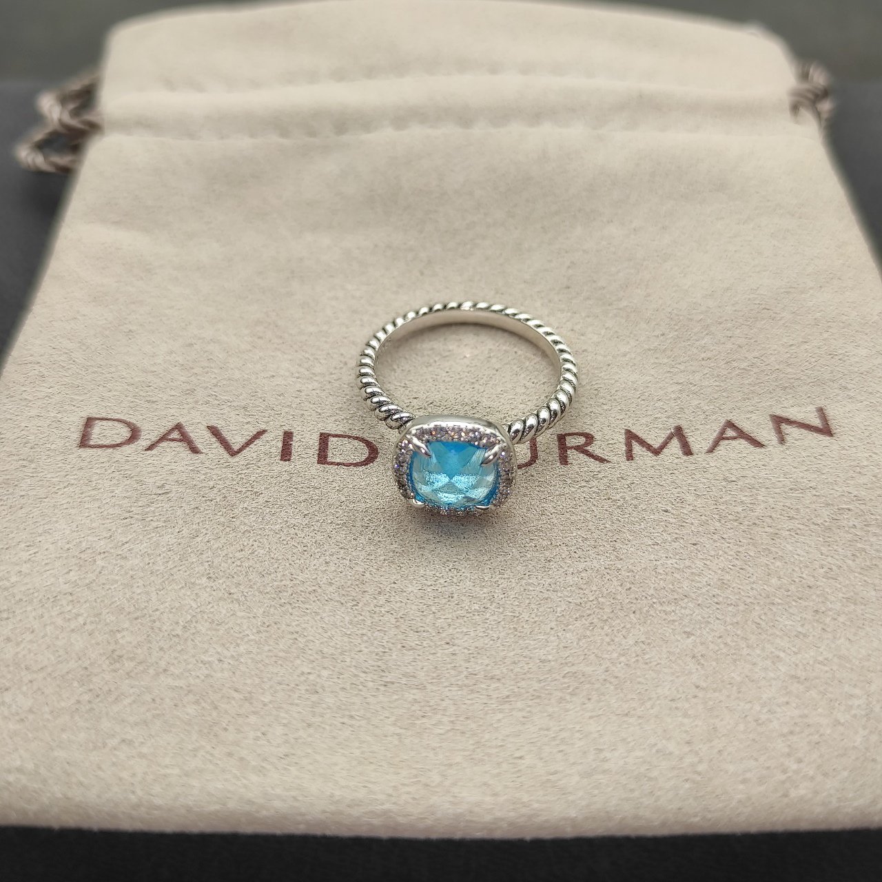 d7a6cf97770966e5d2ae4f424b64d280-1.jpeg Petite Chatelaine® Pavé Bezel Ring Sterling Silver with Blue Topaz and Diamonds, 7mm - Image 1