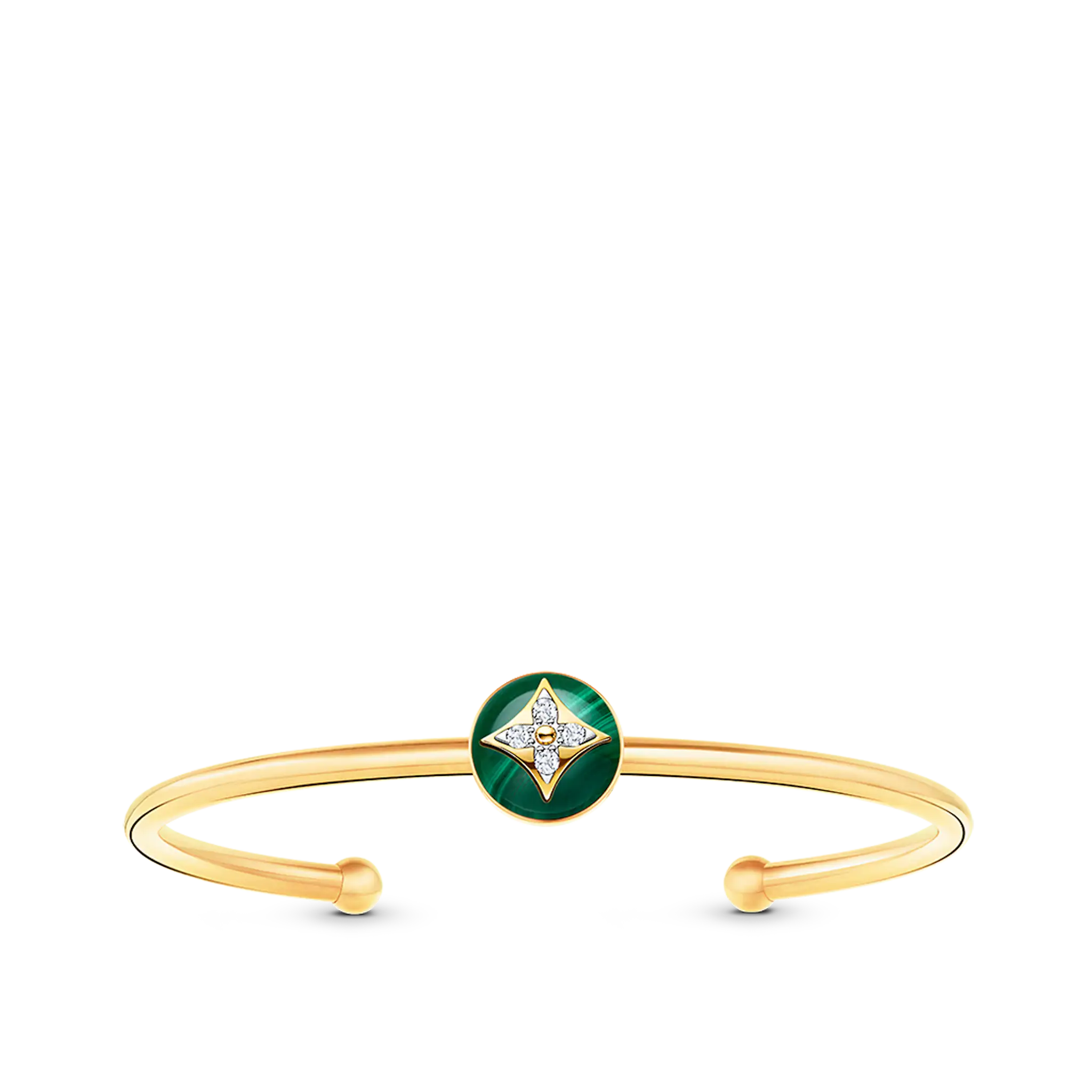 e652f05e4f31730367d49d330fd6c49d.webp B Blossom Open Bangle, Yellow Gold, White Gold, Malachite And Diamonds - Image 1