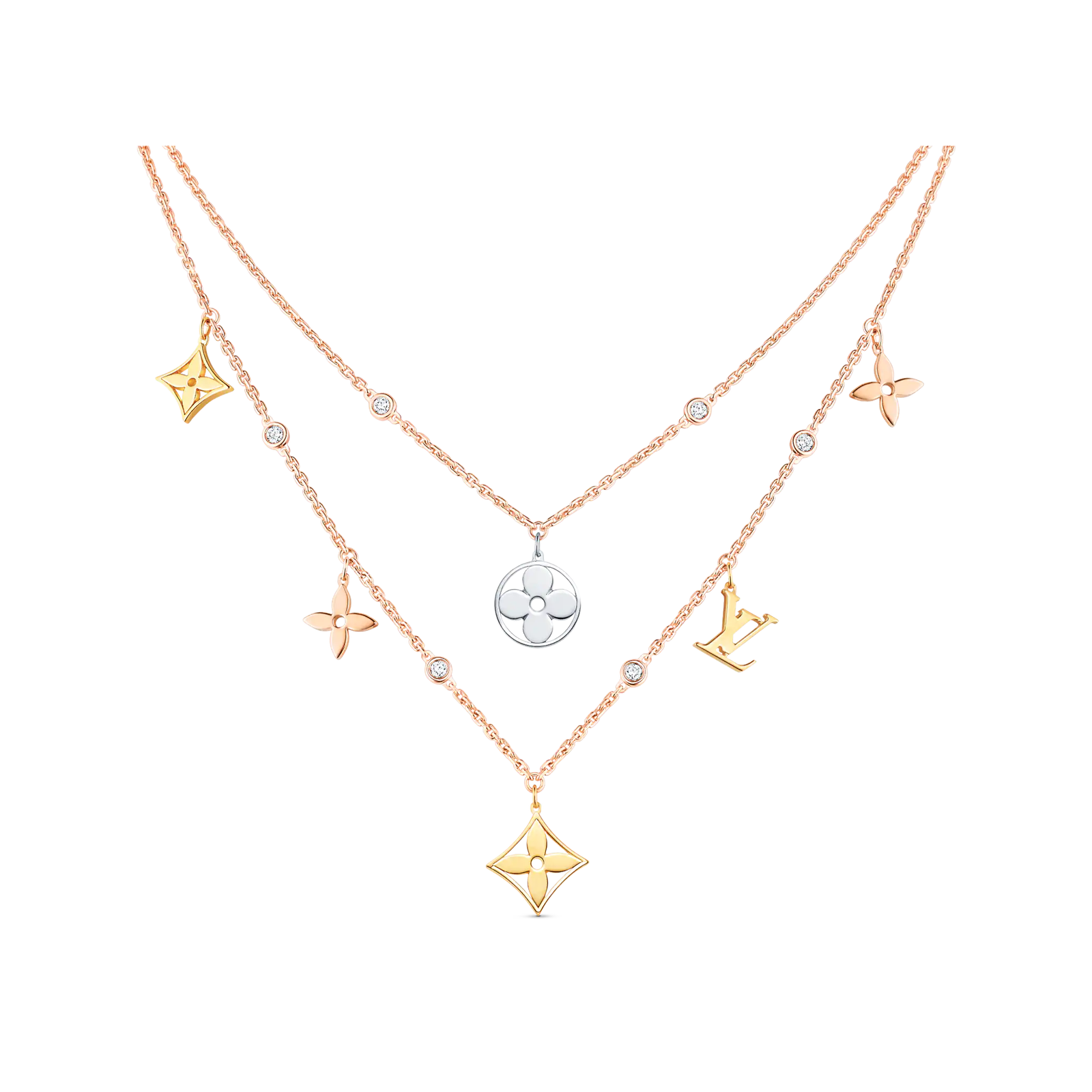 e9f8b981a65e4b25adb8fe491f873fd1.png Idylle Blossom Charms Necklace, 3 Golds And Diamonds - Image 1
