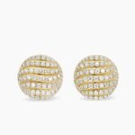 Sculpted Cable Stud Earrings 18K Yellow Gold with Diamonds, 14mm
