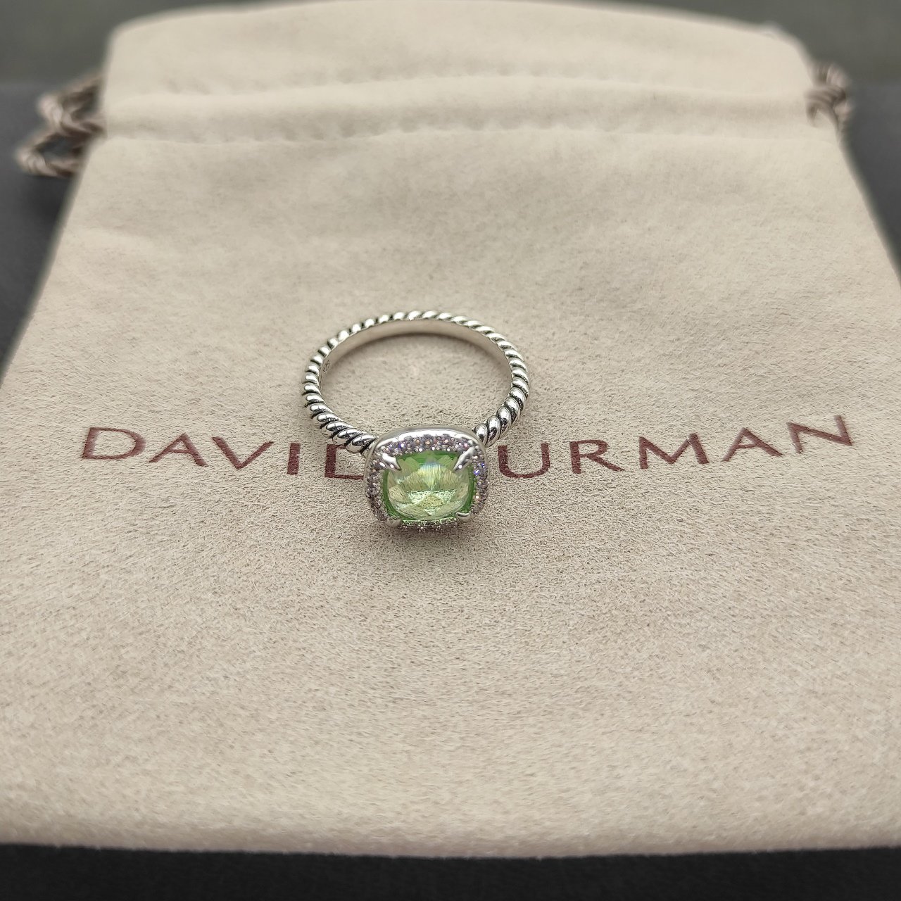 ef038b9dec9af9d44fe46617a1d56cac-1.jpeg Petite Chatelaine® Pavé Bezel Ring Sterling Silver with Peridot and Diamonds, 7mm - Image 1