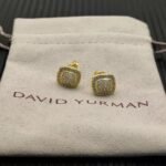 Albion® Stud Earrings Sterling 18K Yellow Gold with Pavé Diamonds, 7mm