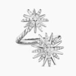 Starburst Bypass Ring Sterling Silver with Diamonds, 27.5mm