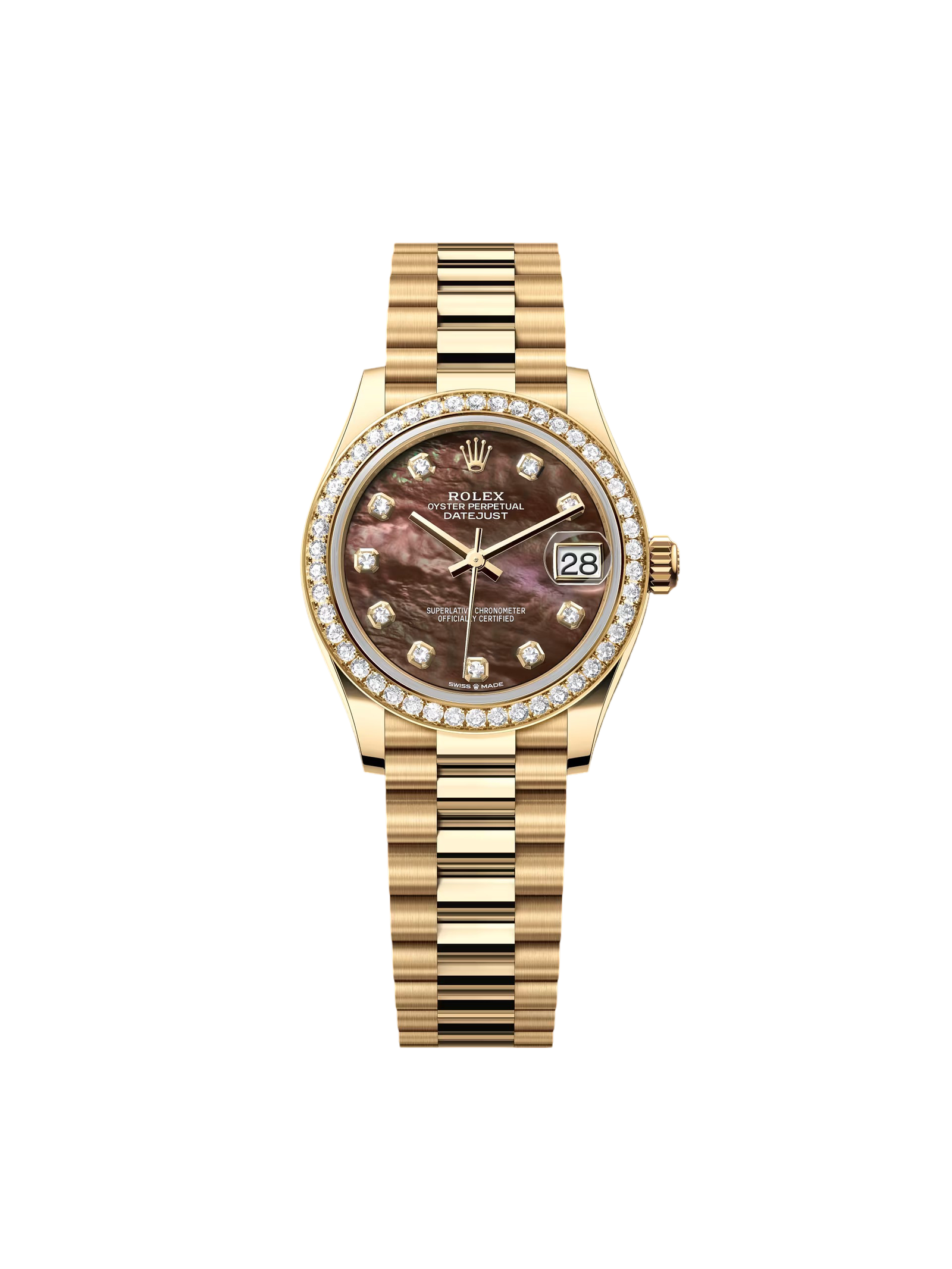 f4b4f5f7f1c9bc06572706bcb9da41e08a502d1a7b74f3aded1b8262537da123.png Rolex Datejust m278288RBR-0032 Black Mother-of-Pearl 31mm Dial President Bracelet Watch - Image 1