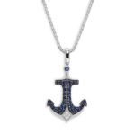 14K White Gold, Sapphire & Diamond Anchor Pendant Necklace