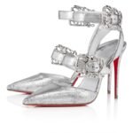 Giddylina 100 mm Manoir Laminated Calf Leather Strappy Silver