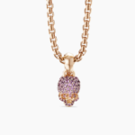 Skull Amulet Full Pavé Purple Sapphires and 18K Rose Gold, 14mm
