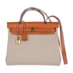 Herbag Zip Retourne 31 Bag Beton Toile Militaire / Natural Sable Leather Gold Hardware